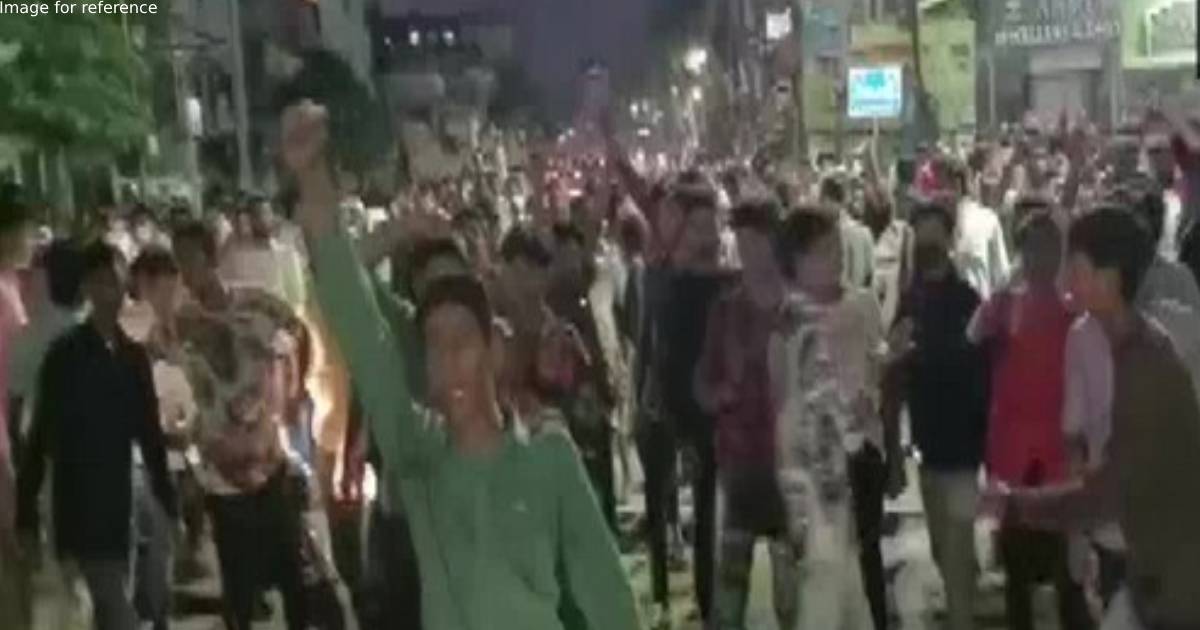 Protestors gathered at Hyderabad's Shalibanda on BJP leader T Raja Singh's remarks on Prophet Muhammad